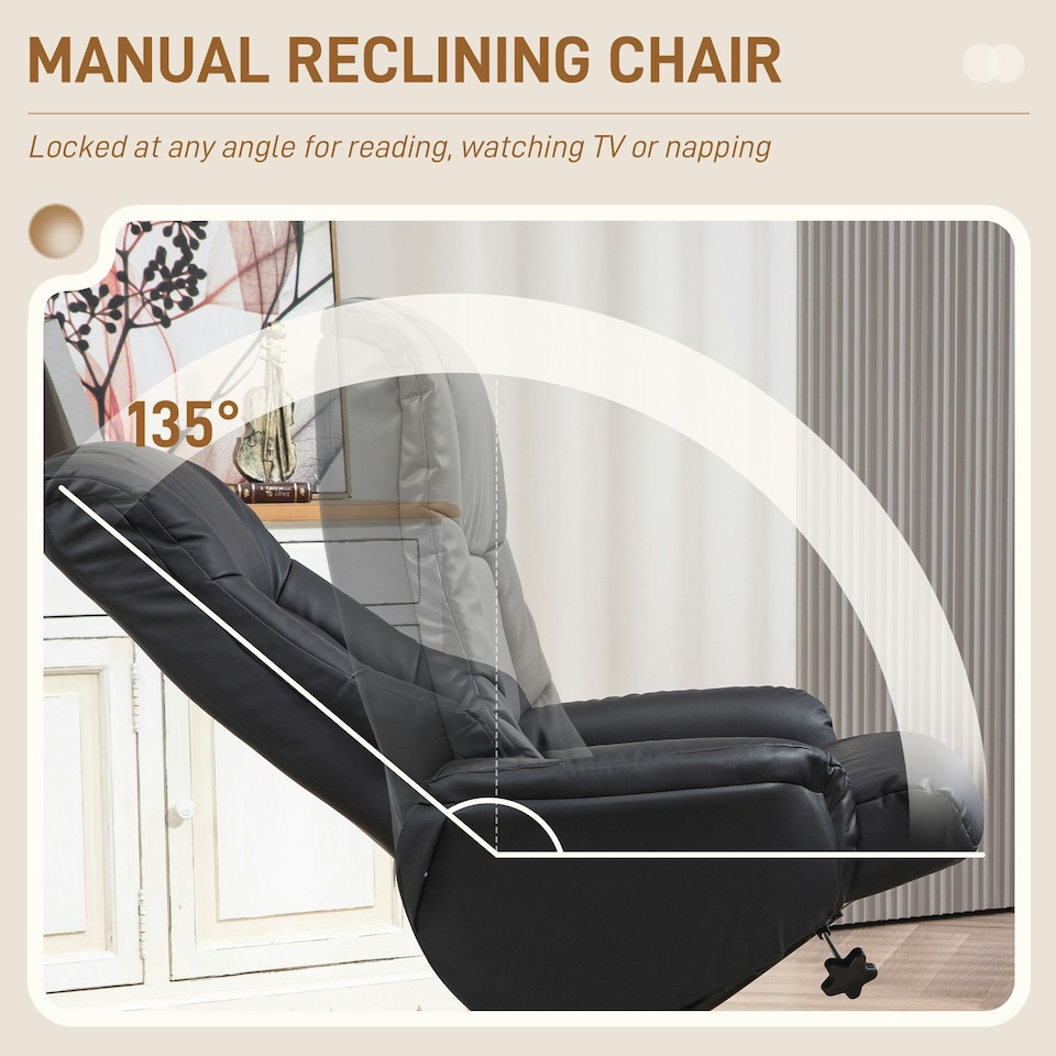 image 1 of HOMCOM Recliner Armchair with Wood Base, Upholstered Reclining Chair, Black | Black