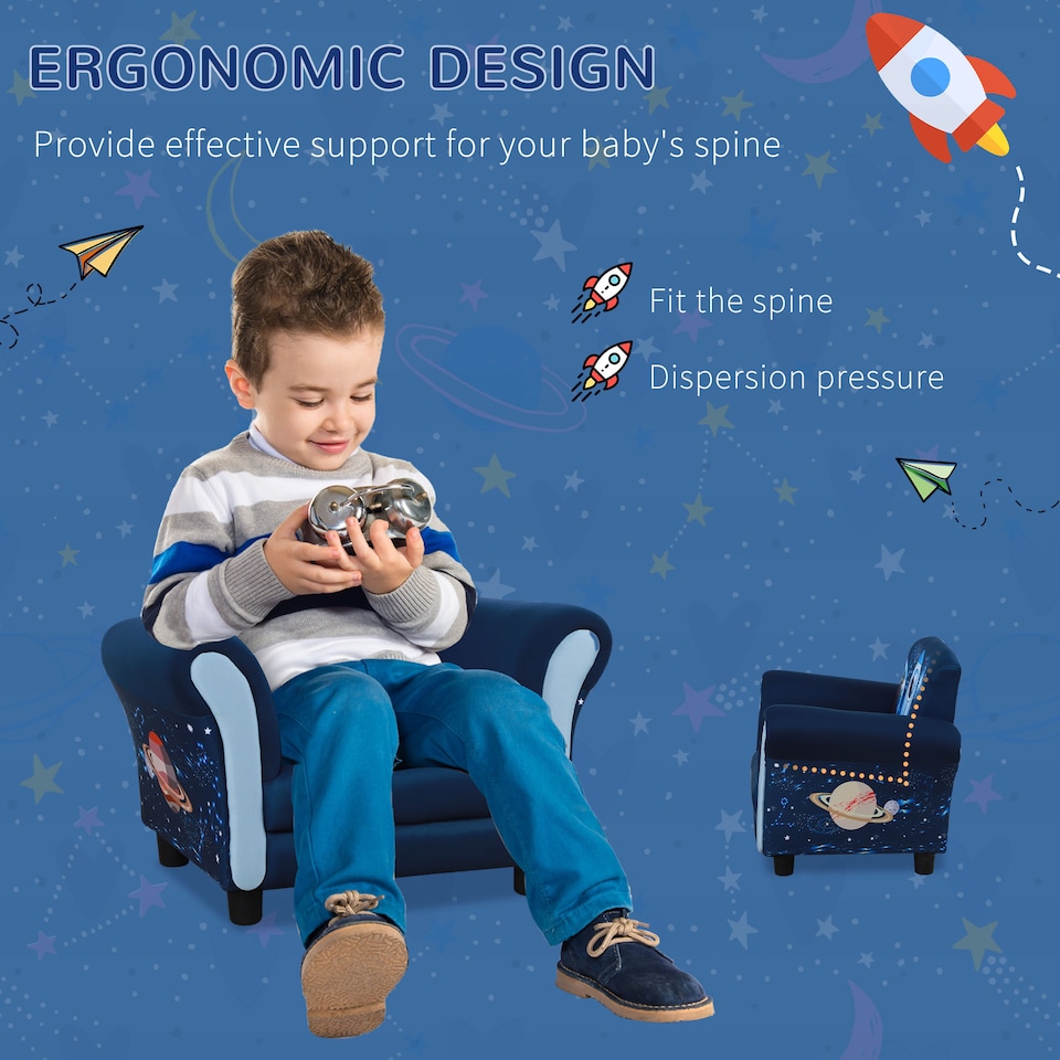 image 1 of HOMCOM Kids Armchair Toddler Sofa Children Chair with Armrest for 3-5 Years | Blue | One Size