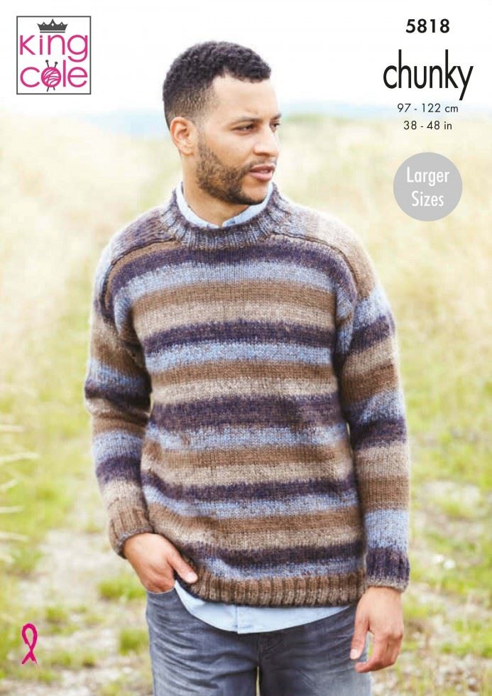 King Cole Autumn Chunky Knitting Pattern 5818, Sweaters for Men - 38 - 48 Inches
