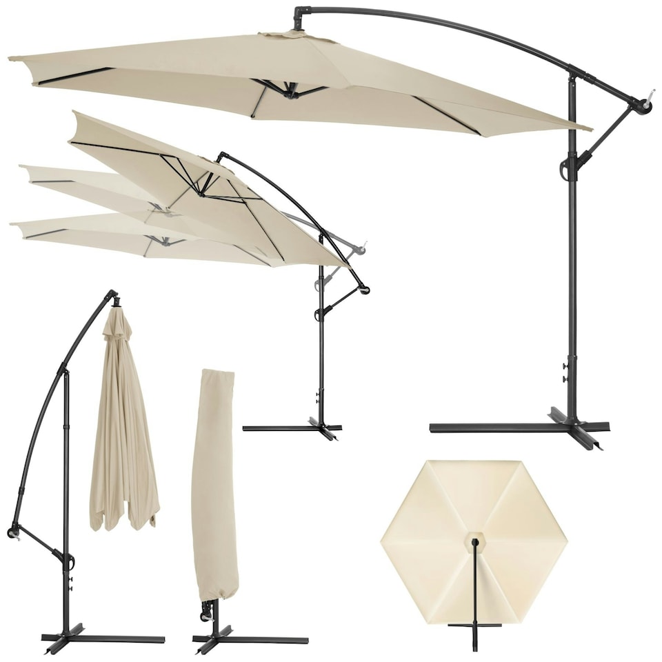 image 1 of Parasol Ciccio - 350 cm, cantilever garden shade, adjustable tilt angle, with protective cover Cream | Beige