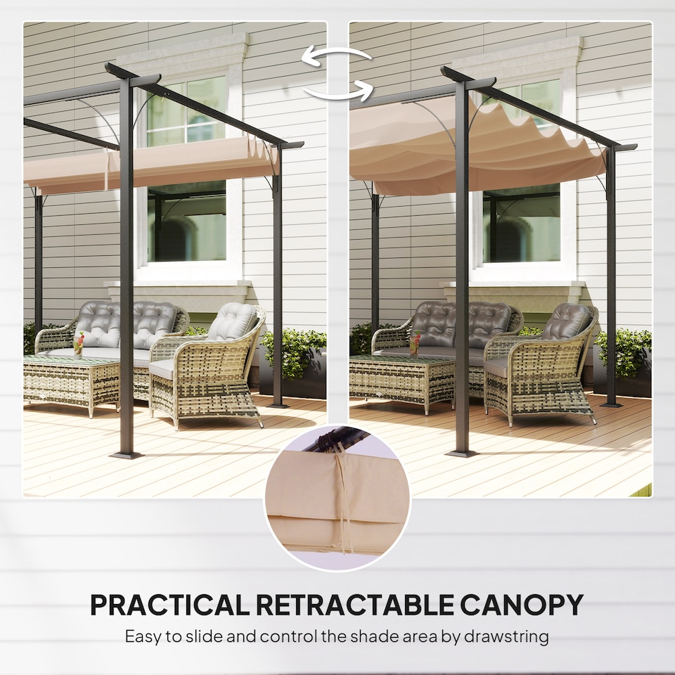 image 1 of Outsunny 3x3m Outdoor Pergola Metal Gazebo Porch Awning Retractable Canopy