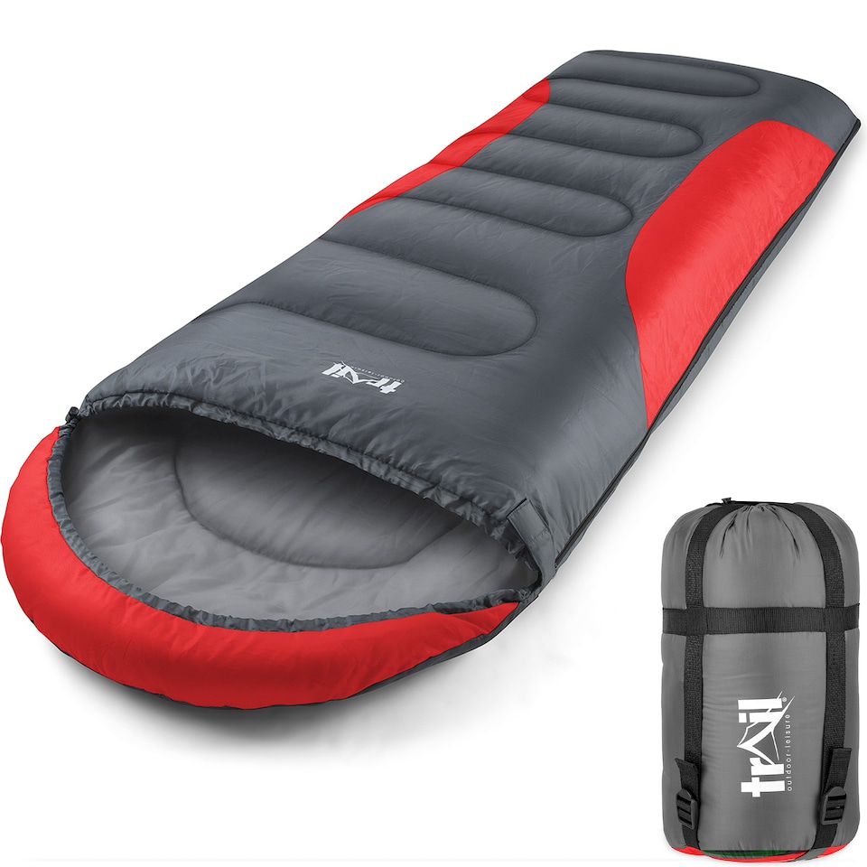 image 1 of Adult Sleeping Bag 3 Season Single Person Warm Hood Carry Bag Trail Alpine 253 | Red | Single | 1