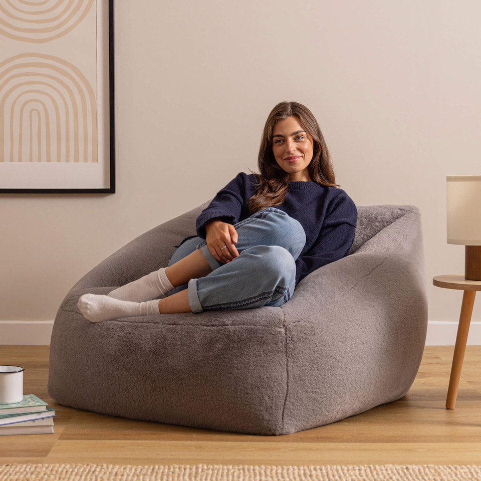 image 1 of icon Natalia Faux Rabbit Fur Armchair Bean Bag, Light Grey