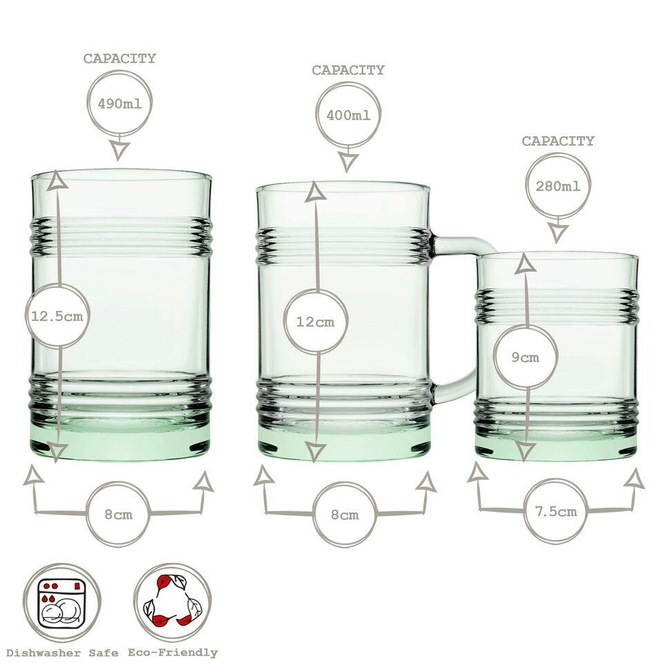 image 1 of Pasabahce 12pc Aware Tincan Recycled Glassware Set - Green