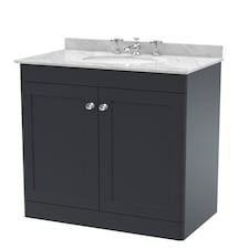 Balterley Swynnerton Traditional 2 Door Floor Standing Vanity Unit with Marble Basin, Dark Grey, 800mm