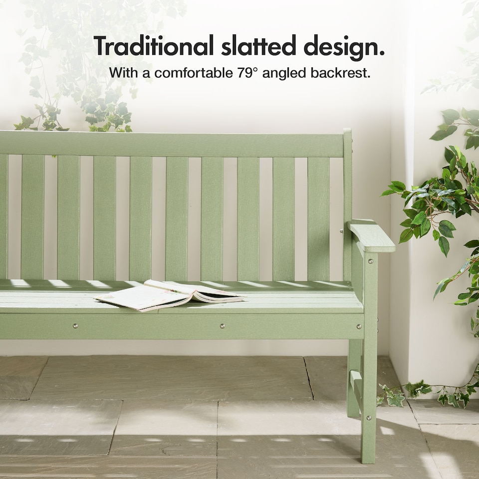 image 1 of Vonhaus Westport Sage Green Garden Bench 2 Seater HDPE