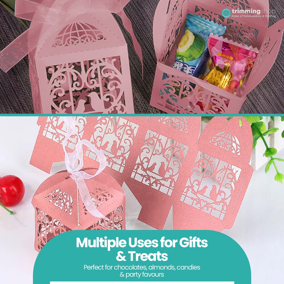 image 1 of Love Birds Wedding Favour Boxes with Organza Ribbon Gift Boxes - 50pcs