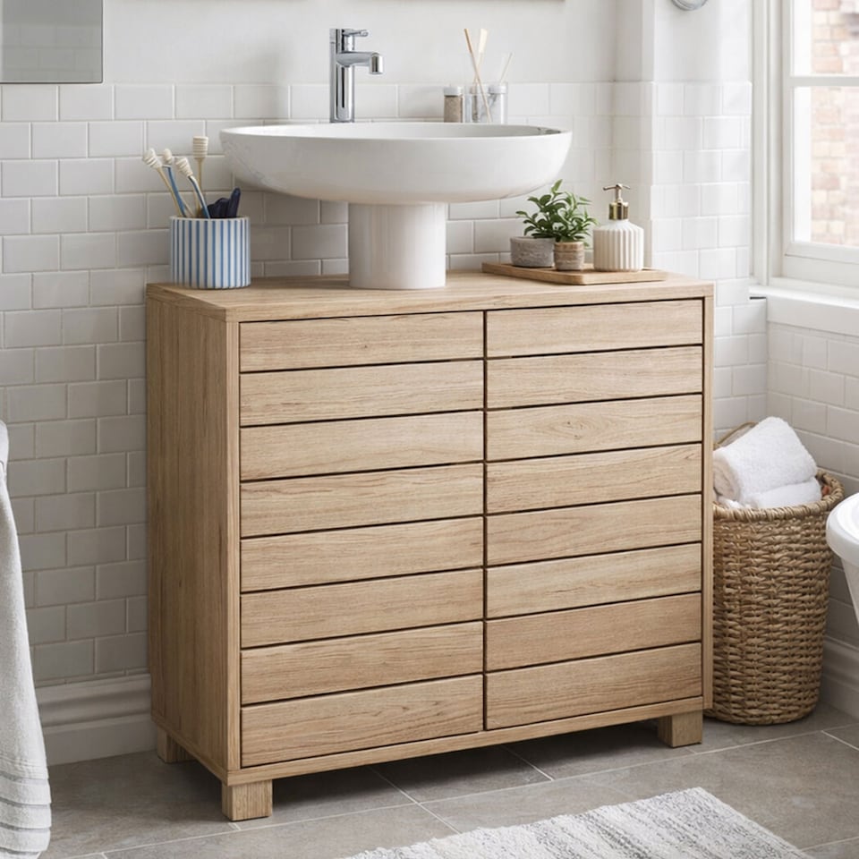 image 1 of Levede 2 Door Oak Wooden Bathroom Under Sink Cabinet Basin Storage Vanity Unit