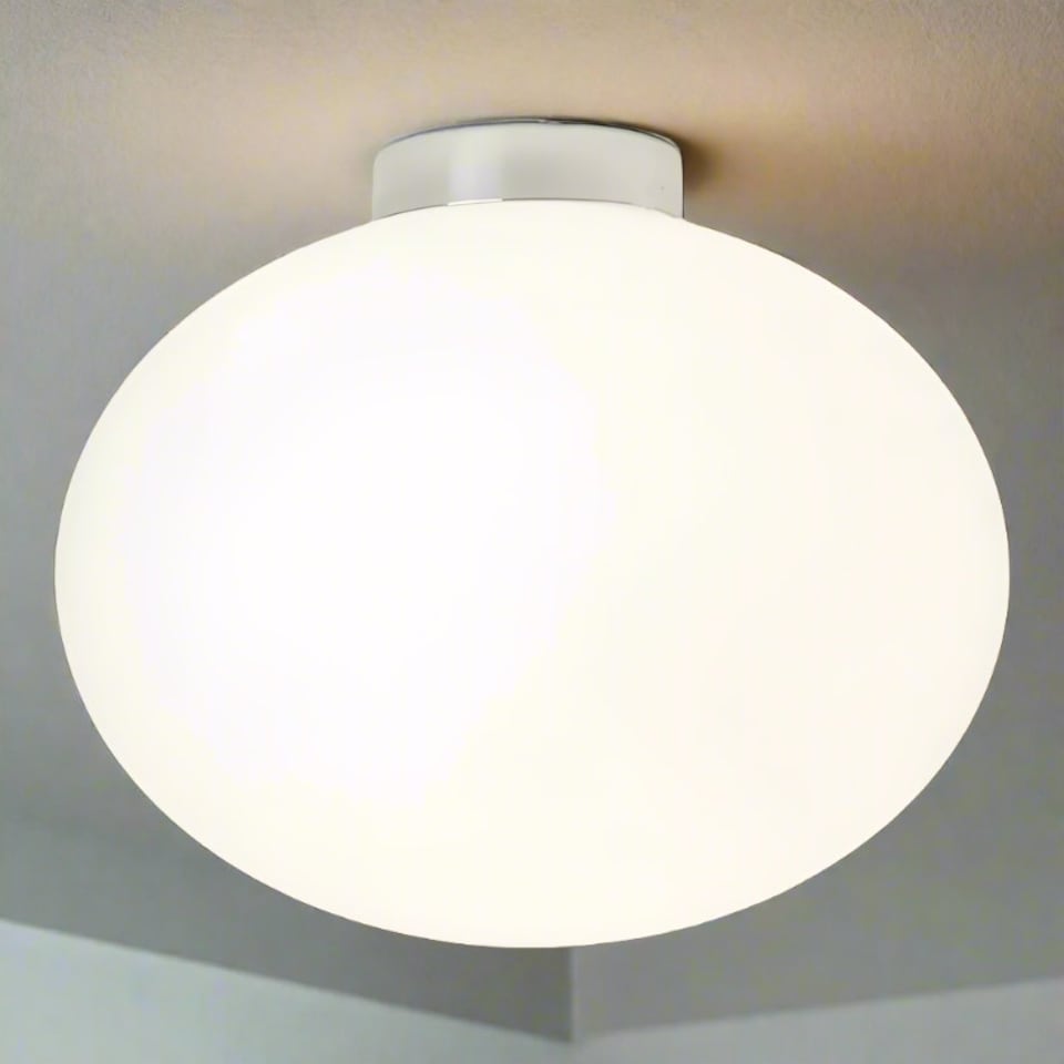 image 1 of CGC FRAZER White Opal Glass Surface Mount Round Ceiling Light Chrome Finish White