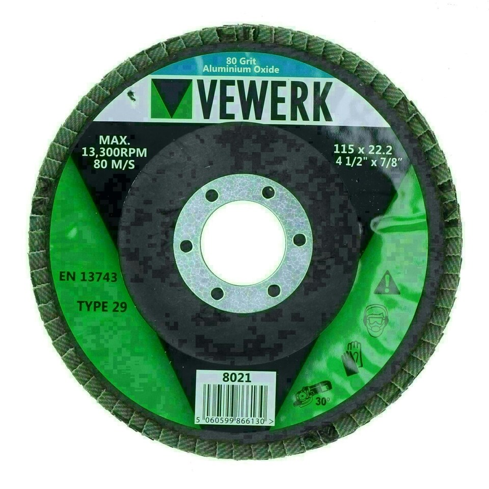 image 1 of 100 x Flap Discs 80 Grit Angle Grinder 4.5" (115mm) Flat Sanding Grinding AU014
