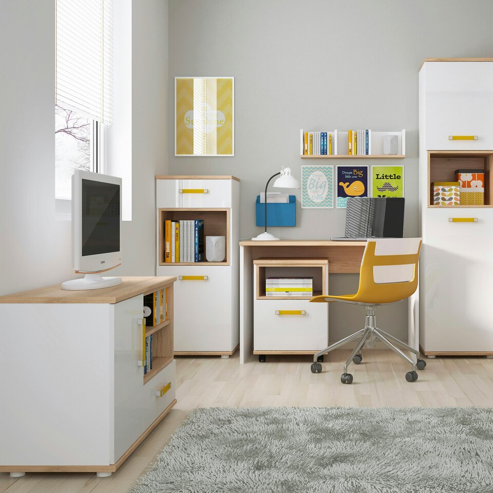 image 1 of 4KIDS 1 Door 1 Drawer Narrow Cabinet with Orange Handles