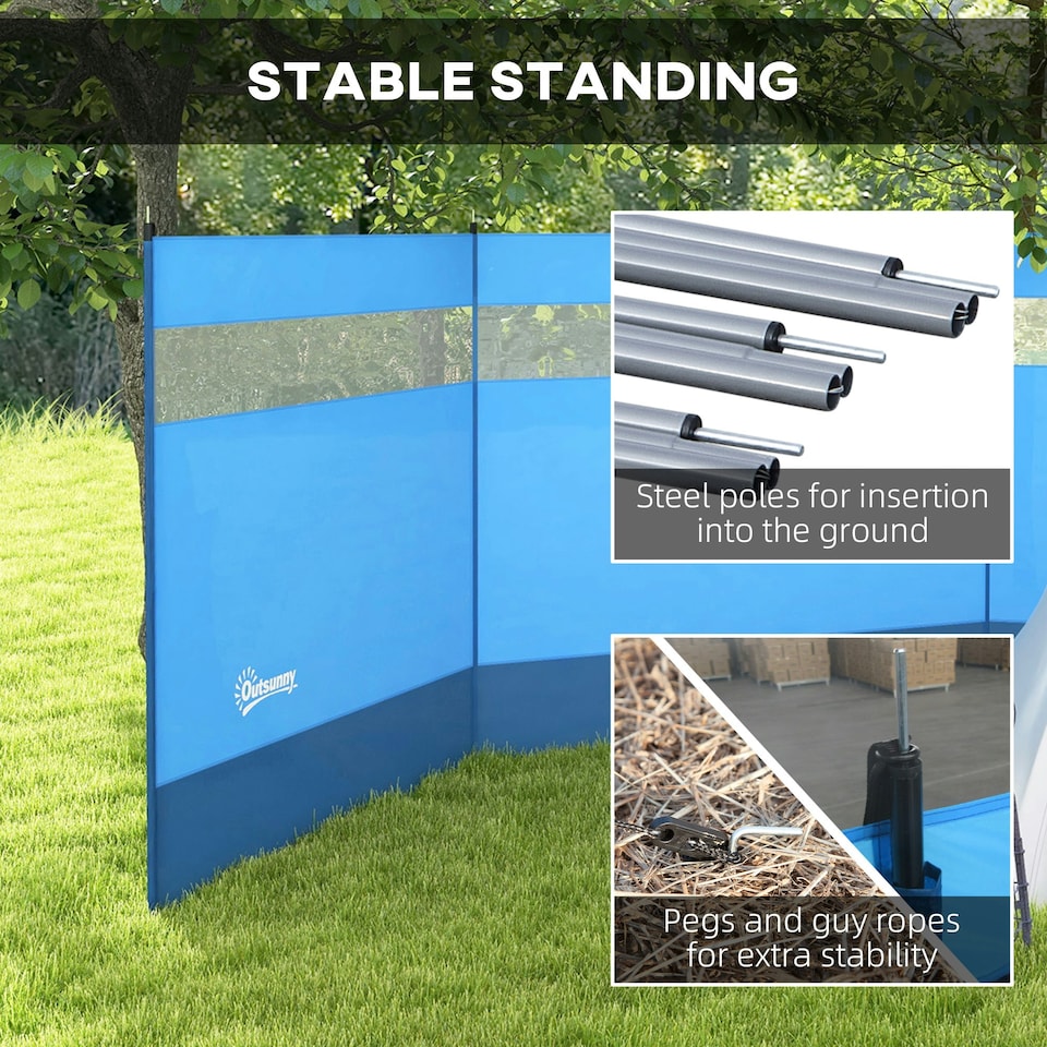 image 1 of Outsunny Camping Windbreaks with Clear Windows and Carry Bag, 440 x 140cm, Blue