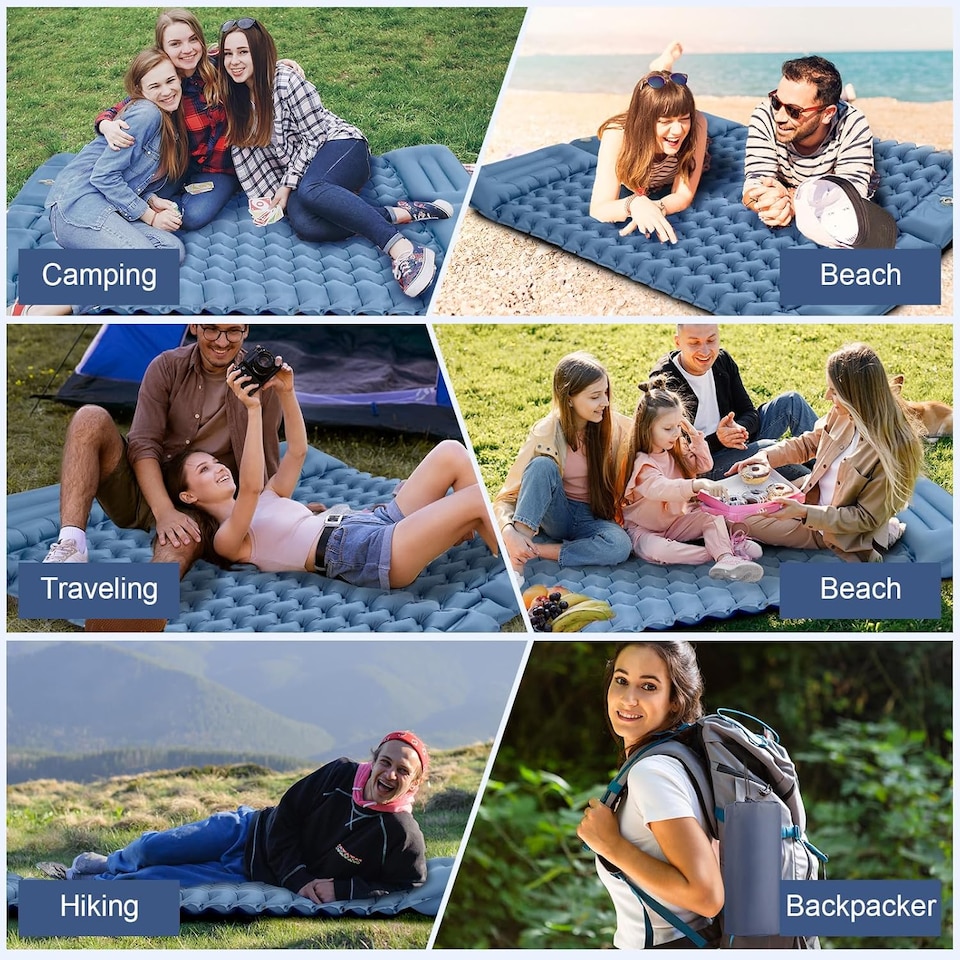 image 1 of Ultralight Inflatable Sleeping Mat with Built-in Pillow & Foot Pump | Blue | Blue