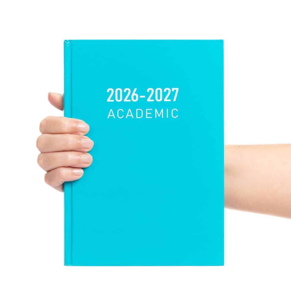 image 1 of 2026 2027 Academic Diary A5 Week to View - Mid Year Student Planner August 2026 to July 2027 - Hardback School College Organiser with Ribbon Bookmark (Turqu) | Blue | Baby Blue