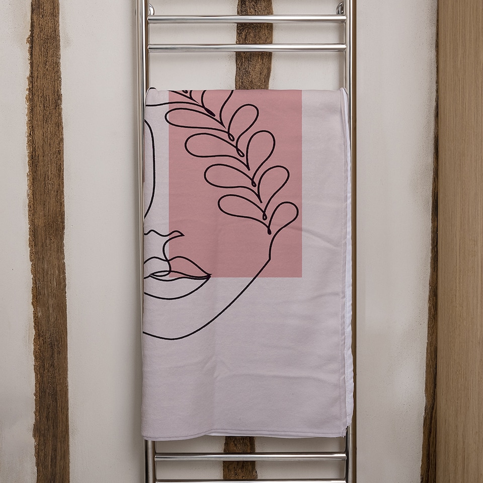 image 1 of minimal line drawing of womans face Designer Bath Towel | Multi