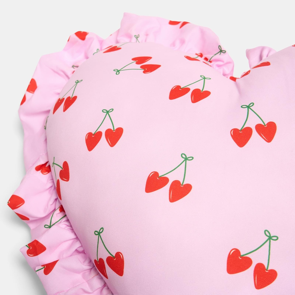 image 1 of OHS Heart Shaped Frill Scatter Cushion Throw Pillow | Multi | Pink Cherry