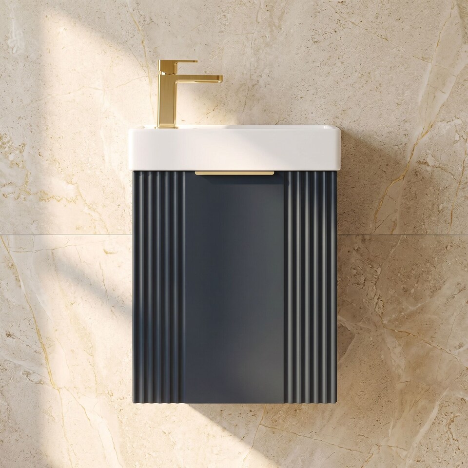 image 1 of Balterley Wall Hung Cloakroom Vanity Basin Unit with Handle Compact Bathroom Storage | Grey | Satin Soft Black | 438 x 400 x 222mm | 1