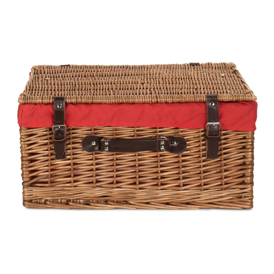 image 1 of 51cm Double Steamed Wicker Picnic Basket with Lining Red | Red | One Size