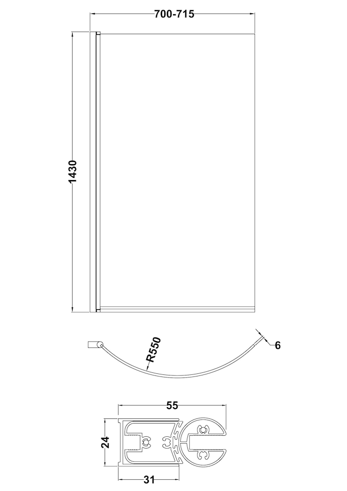 image 1 of Balterley Reversible Curved P-Shaped Shower Bath Screen | Silver | Chrome | 1