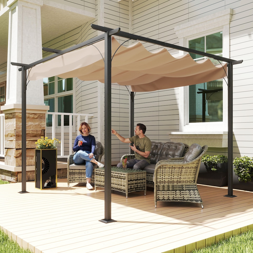 image 1 of Outsunny 3x3m Outdoor Pergola Metal Gazebo Porch Awning Retractable Canopy