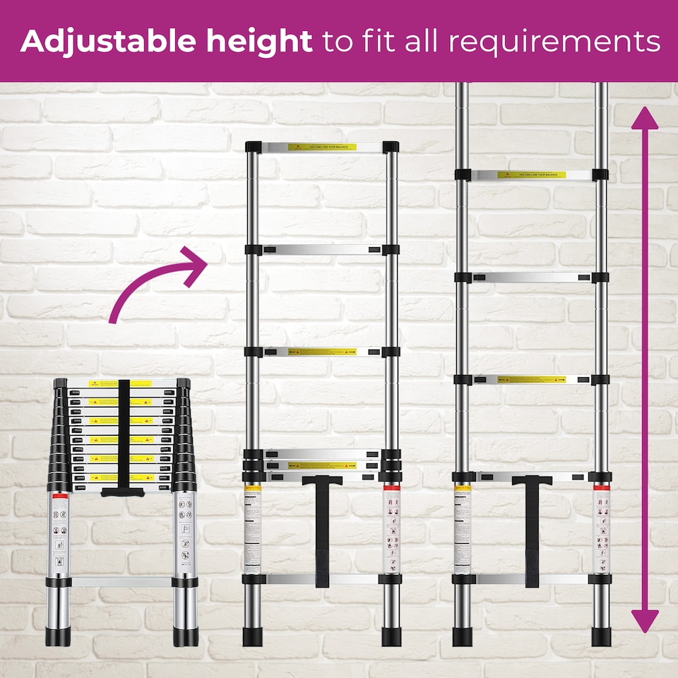 image 1 of Neo 2.9M / 3.2M / 3.8M / 4.6M Extendable Portable Foldable Telescopic Ladder | Silver | 3.2M