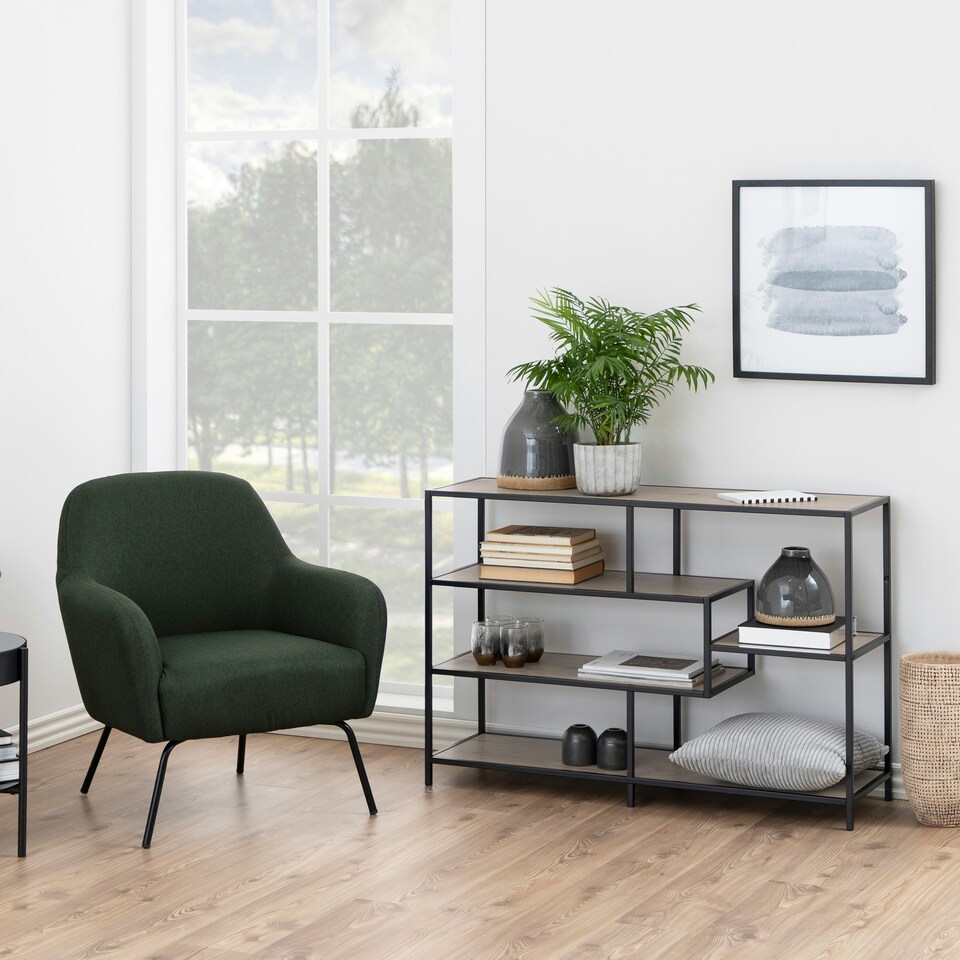 image 1 of Seaford Wide Black Metal Bookcase with 4 Sonoma Oak Shelves