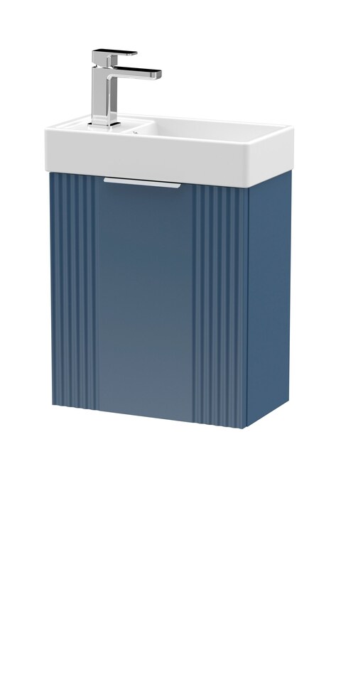 image 1 of Balterley Retro Wall Hung 1 Door Cloakroom Vanity Basin Unit | Blue | Satin Blue | 1