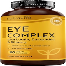 Nutravita Lutein Natural Eye Supplement - Zeaxanthin, Bilberry Extract, Vitamins A, B12 & Zinc for Maintenance of Normal Vision - 90 Vegan Capsules