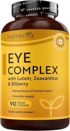 Nutravita Lutein Natural Eye Supplement - Zeaxanthin, Bilberry Extract, Vitamins A, B12 & Zinc for Maintenance of Normal Vision - 90 Vegan Capsules