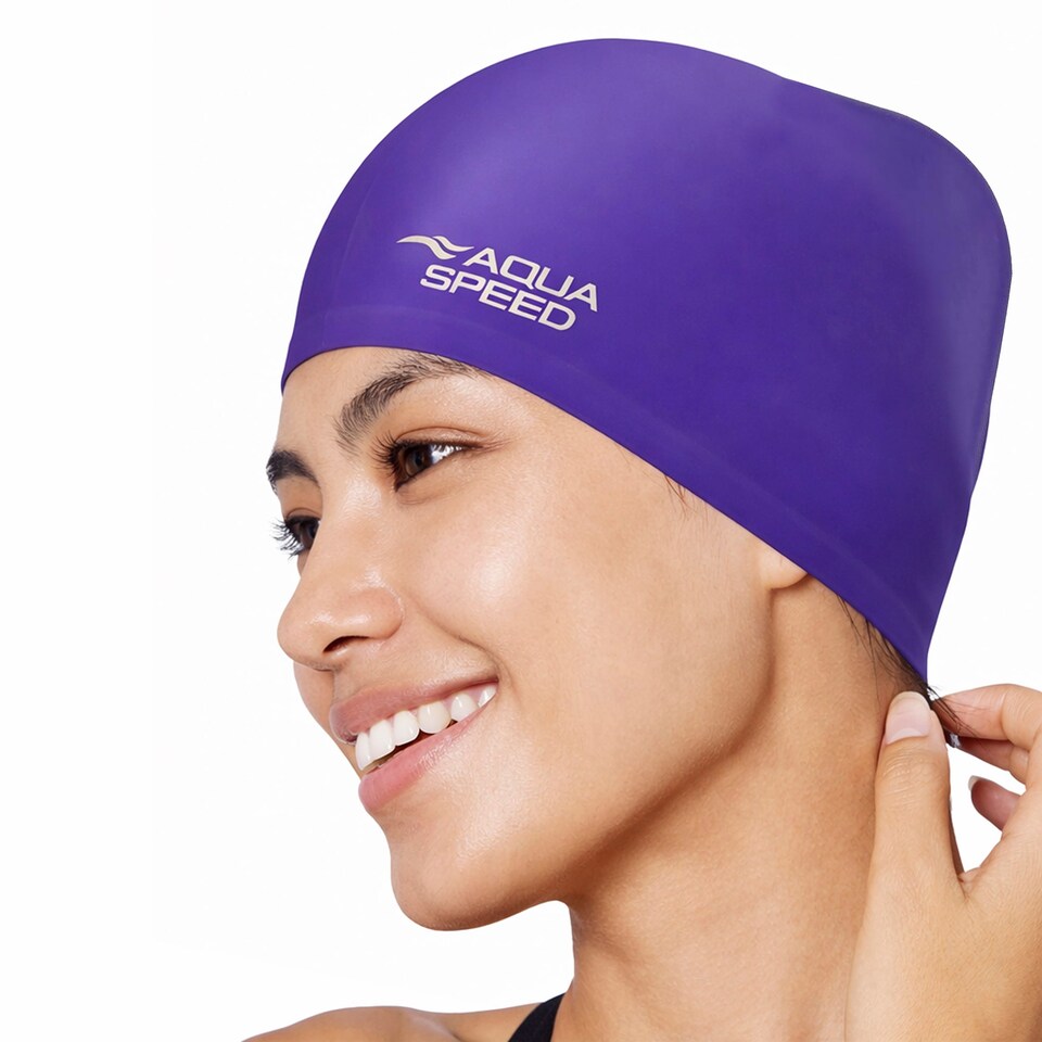 image 1 of Ladies Long Hair Swimming Cap | Extra Space Soft Silicone Comfy Fit Swim Cap | Purple | Purple | One Size | 1