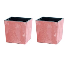 300mm Low Square Concrete Effect Plant Pot - 29.5x29x29 cm | Orange | Terracotta & Set of 2 | 2