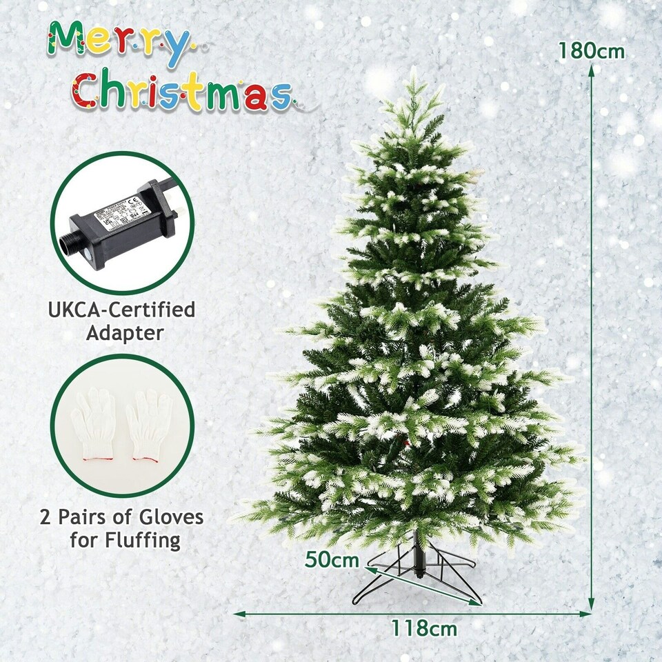 image 1 of COSTWAY 6FT Pre-Lit Artificial Christmas Tree with 350 LED Lights | Green | 6ft