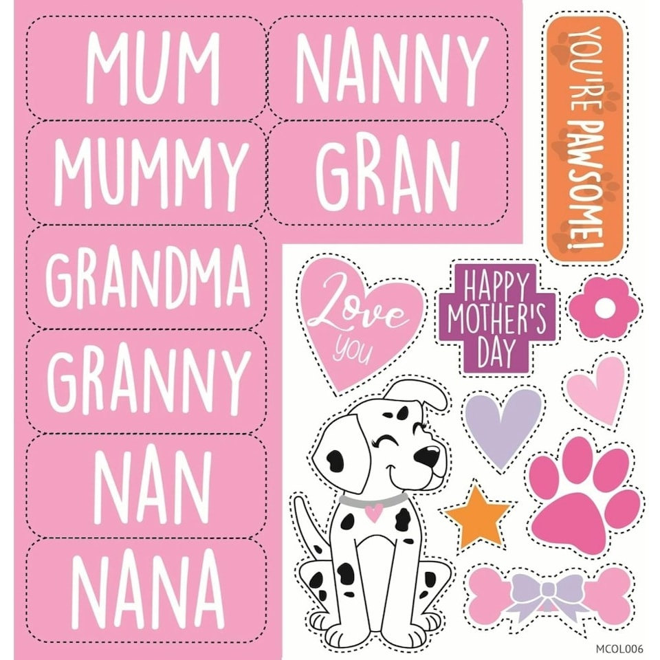 image 1 of Two Dogs Design Multi-Caption Mother's Day Card Colour-Me-in Activity with Stickers