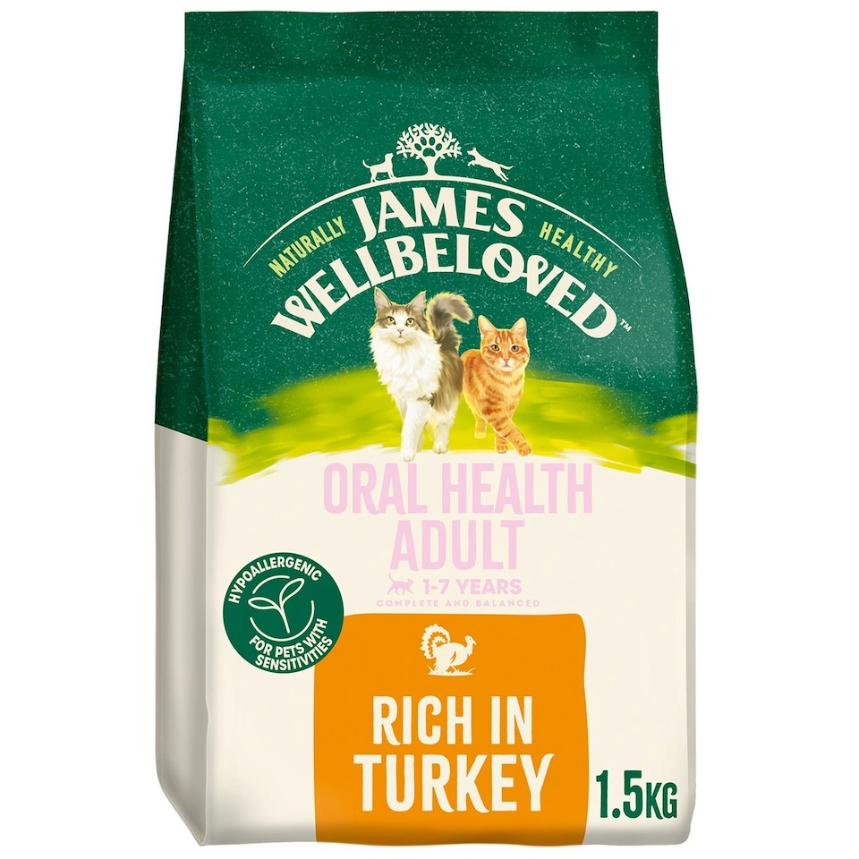 image 1 of James Wellbeloved Oral Health 1-7 Years Adult Dry Cat Food Rich in Turkey 1.5kg