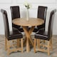 image 2 of Oregon Round Oak Dining Table with Washington Leather Chairs Brown