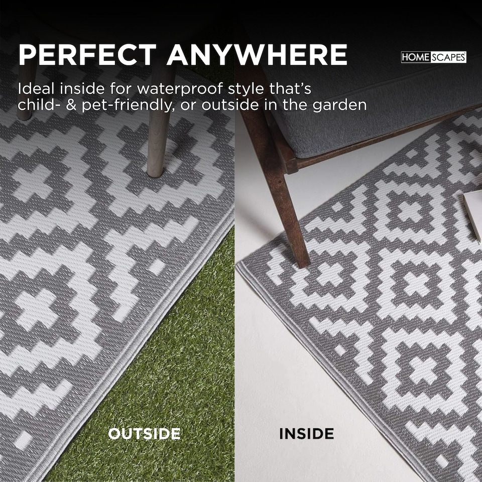 image 1 of Homescapes Outdoor Rug Runner Waterproof Reversible, 75 x 200 cm, Zoe Geometric Design