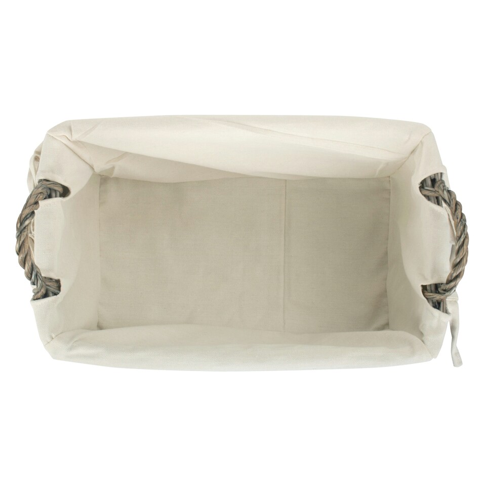 image 1 of Shallow Lined Antique Wash Storage Wicker Basket White | White | S