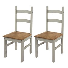Pair of Corona Solid Pine Dining Chairs with Antique or Grey Wax Finish – Wooden Kitchen Seating | Grey | Grey | 1