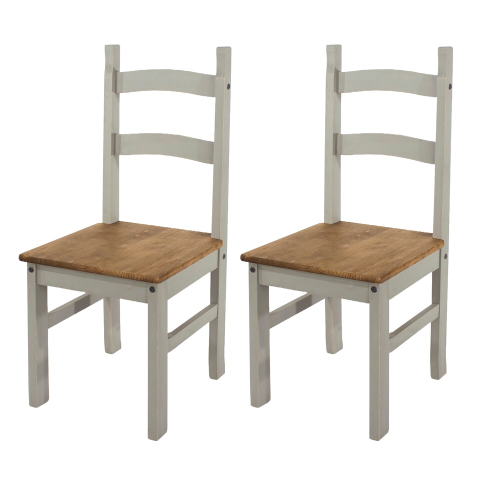 image 1 of Pair of Corona Solid Pine Dining Chairs with Antique or Grey Wax Finish – Wooden Kitchen Seating | Grey | Grey | 1