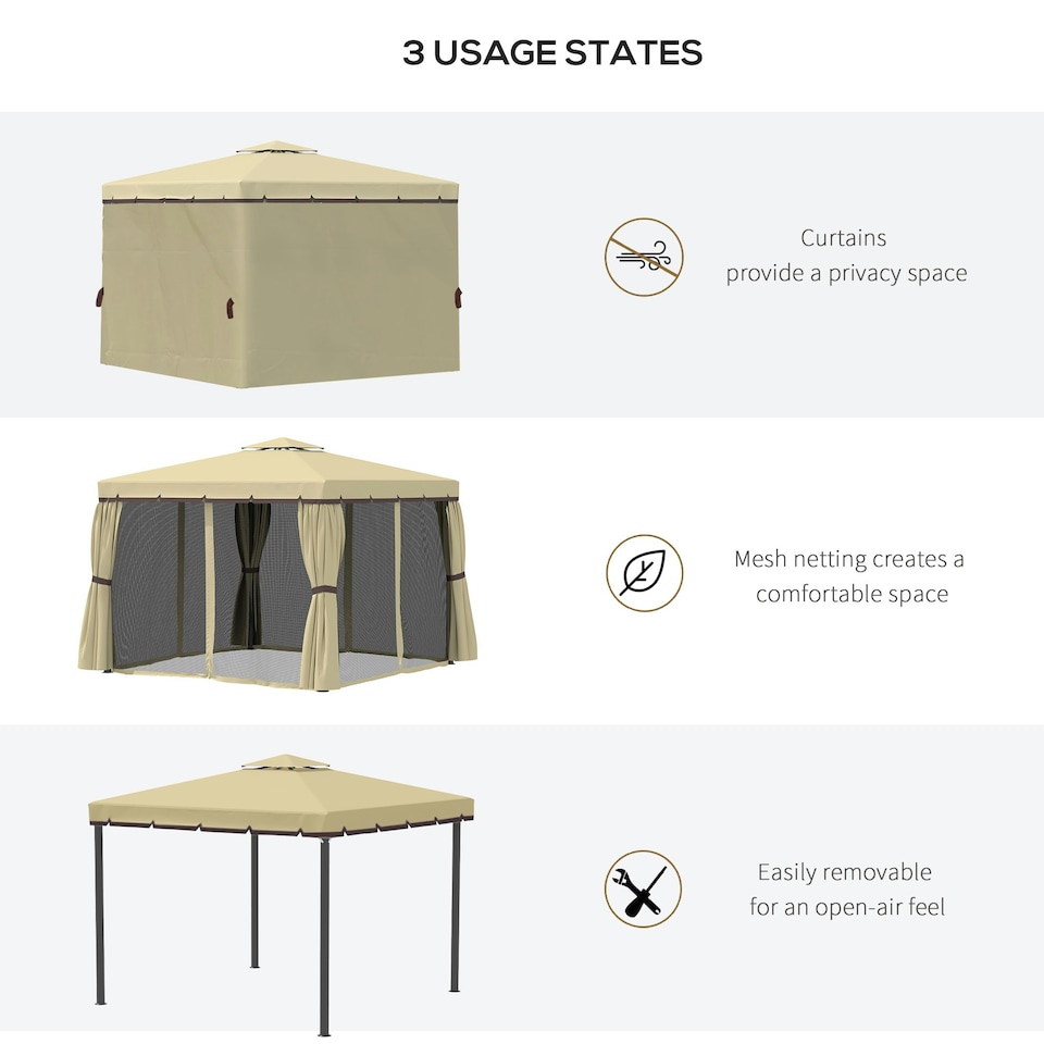 image 1 of Outsunny 3 x 3(m) Patio Gazebo Garden Shelter w/ Mosquito Netting, Light Grey