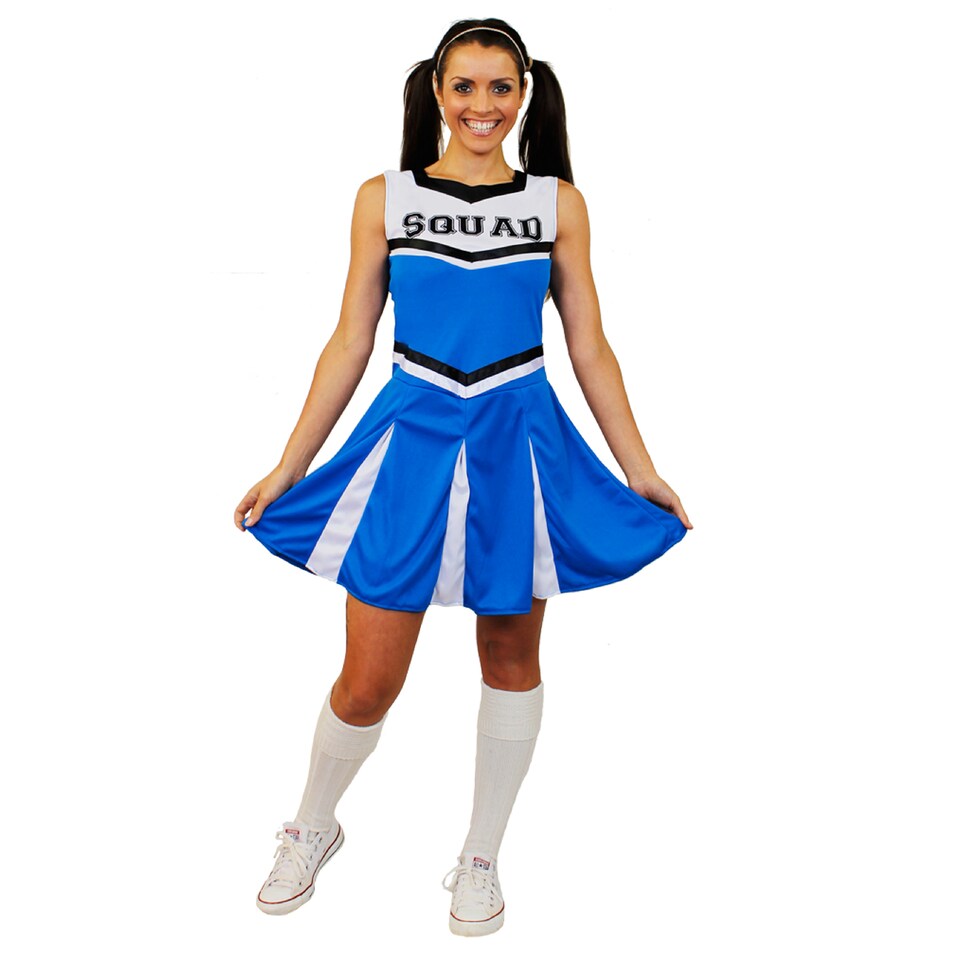 image 1 of Blue Cheerleader Fancy Dress Costume | Blue | XL