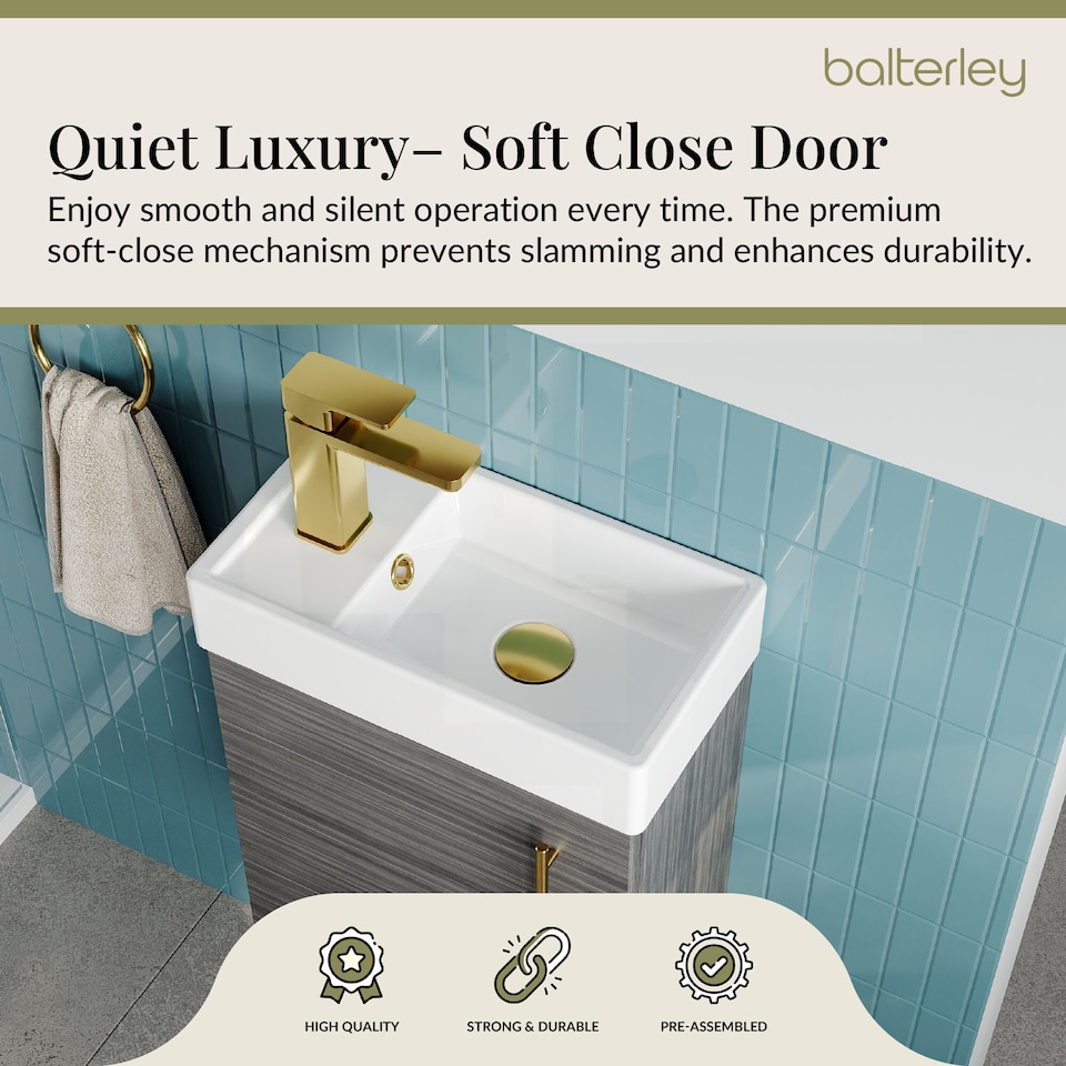 image 1 of Balterley Wall Hung Vanity Basin 400mm Anthracite & Brushed Brass Handle