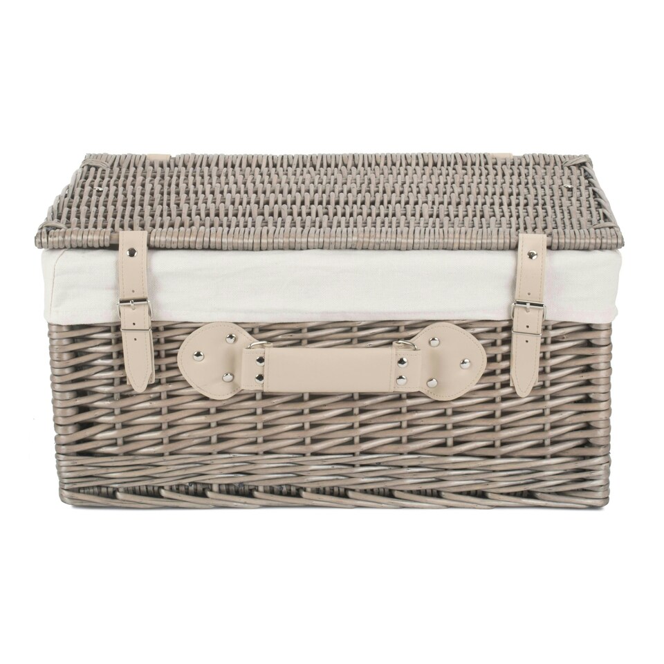 image 1 of 51cm Antique Wash Picnic Basket with Lining White | White | One Size