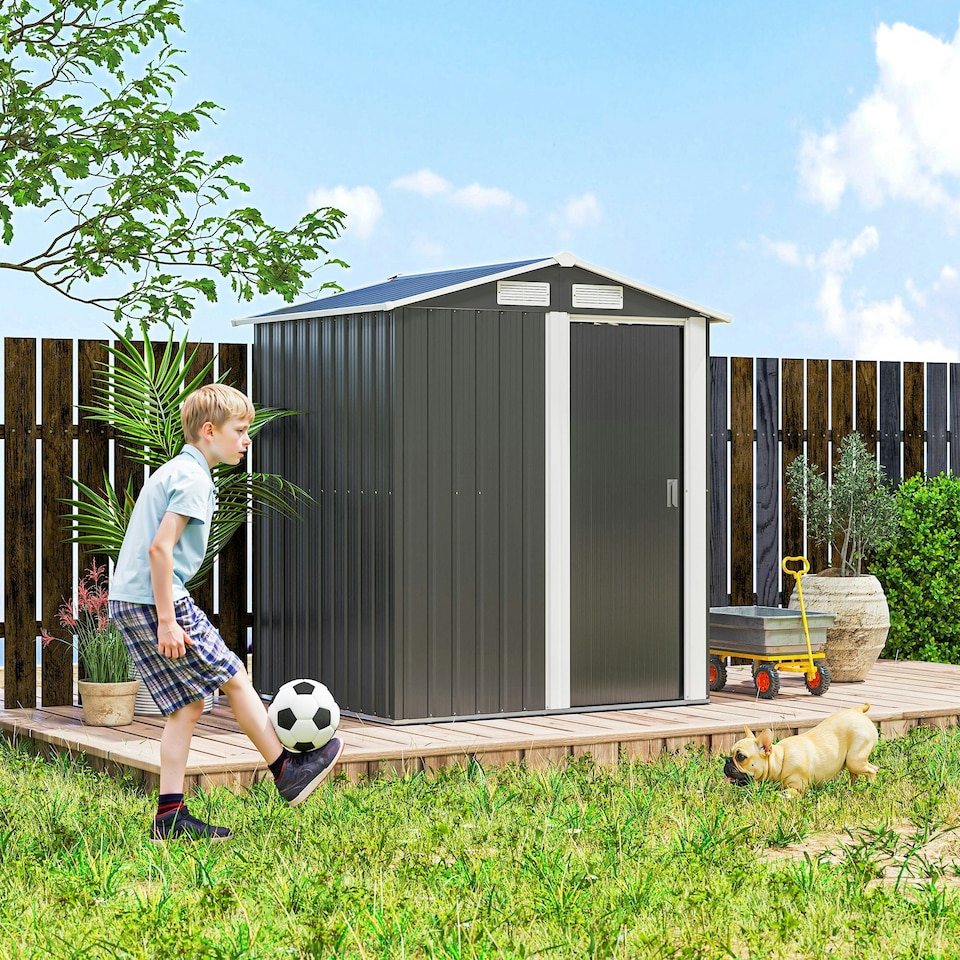 image 1 of Outsunny 5ft x 4.3ft Outdoor Metal Storage Shed with Sliding Door Sloped Roof