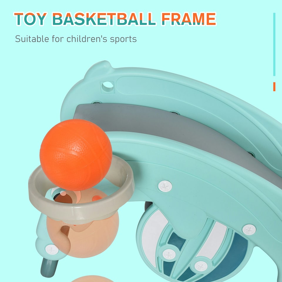 image 1 of HOMCOM 3-in-1 Baby Rocking Horse Portable Slide Basketball Hoop, Age 1.5-3
