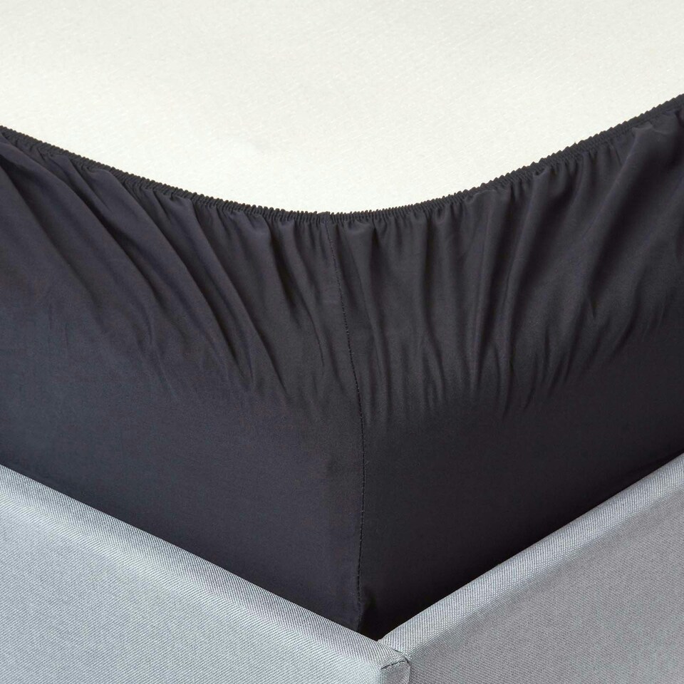 image 1 of Homescapes Black Egyptian Cotton Fitted Sheet 200 TC, King Black | King