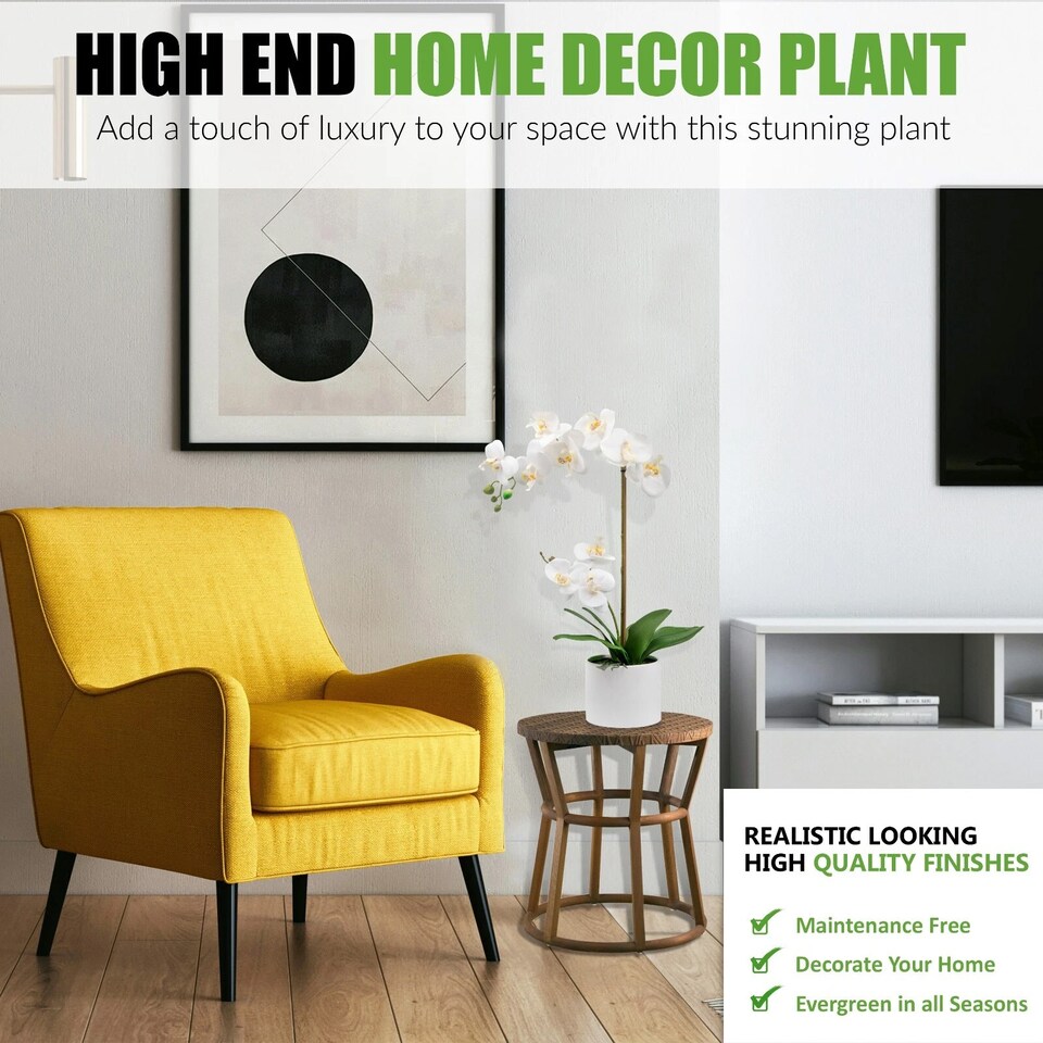 image 1 of Artificial Orchid Flower Display in Pot 55cm White Realistic Home Party Decor