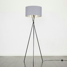 ValueLights Camden Black Tripod Floor Lamp Grey & Silver Shade & Bulb Silver