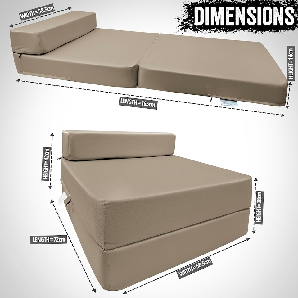 image 1 of Fold Out Single Z Bed Futon Sofa Chair Mattress Beige