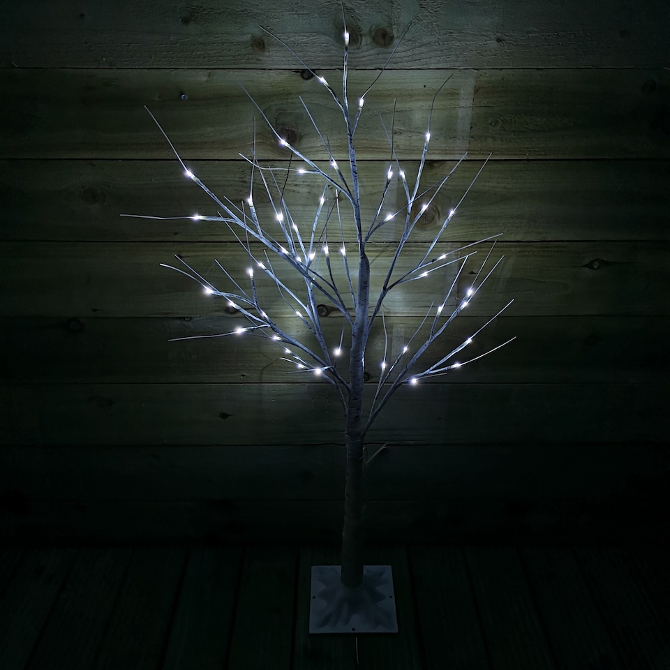 image 1 of 1.2m (4ft) Indoor Outdoor Christmas Lit Birch Tree with 48 Ice White LEDs